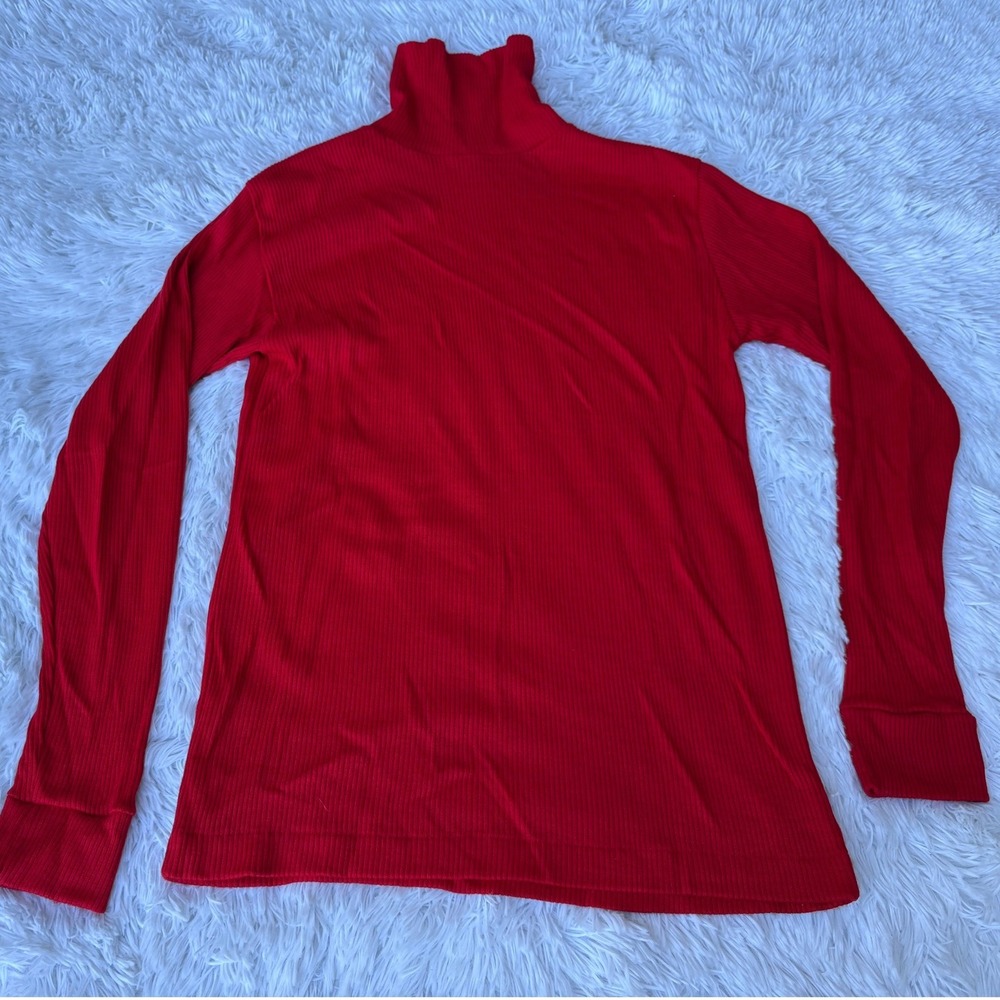 Vintage Masterknits Red Ribbed Turtleneck Sweater Acrylic Knit Mens Medium 70s